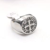 Anel Grosso Maciço Masculino Medalha de são bento em aço inox antialérgico Anel Grosso Maciço Masculino Medalha de são bento em aço inox antialérgico