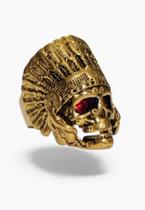 Anel Guerreiro Caveira Índio Chefe Aço Inox com Olhos em Zircônia