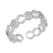 Anel Hexagonal De Mosaico Banhado a Ouro Para Mulheres, Joia Estética Em Aço Inoxidável Para