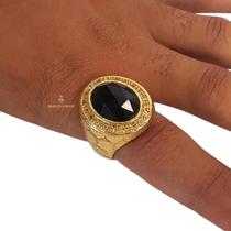 Anel Imperador Pedra Preto - 16g - Banhado a Ouro 18k