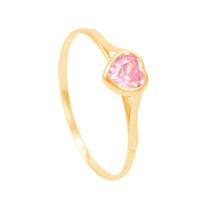 Anel Infantil Calice Coração Zircônia Rosa BB em Ouro 18K - AU13651