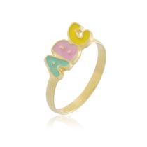 Anel Infantil Escola Abc Colorido Folheado a Ouro + Estojo