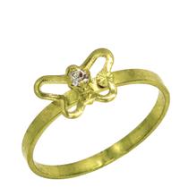 Anel Infantil Solitário Zirconia Borboleta Banho De Ouro 18k 2547