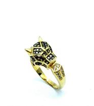 Anel Jaguar Cravejado Zirconias Negras Banho Ouro 18k 1437