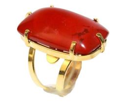 Anel Jaspe Africano Retangulo Cabochão Dourado Aro Ajustavel Anel Jaspe Africano Retangulo Cabochão Dourado Aro Ajustavel