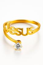 Anel Jesus 2mm Banhado Ouro 18k Com Pedra Zircônia Branca Tungstenio Cristã Religiao