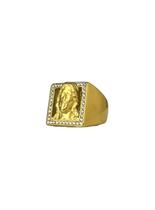 Anel Jesus Cristo 3D Cravejado - Banhado A Ouro 18K