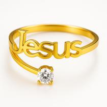 Anel Jesus Ouro 18k Banhado Pedra Zircônia Branca Luxo Tradicional Anatomico Religião Presente