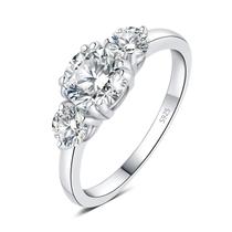 Anel Jewelry Palace Classic 3 pedras, zircônia cúbica de 1 quilate, prata