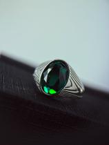 Anel Key Design TM de Aço Prata e Pedra Verde Tamanho:19