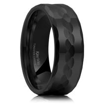 Anel King Will Black Hammered Tungsten 8mm para homens e mulheres