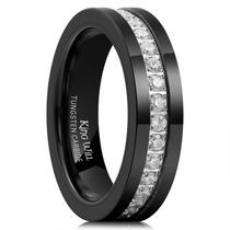 Anel King Will Black Tungstênio 6 mm com zircônia cúbica tamanho 11