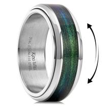 Anel King Will em aço inoxidável prateado com areia azul verde