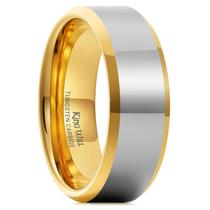 Anel King Will em carboneto de tungstênio prateado de 8 mm com borda chanfrada dourada