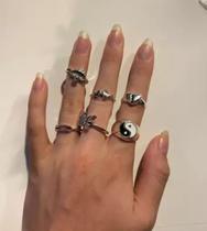 Anel Kit 6 Peças Prateado Cogumelo Yin Yang Borboleta Coração Partido Anjo Detalhes Anel Kit 6 Peças Prateado Cogumelo Yin Yang Borboleta Coração Partido Anjo Detalhes