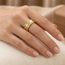 Anel Largo Aço Inoxidável Luxo com Zircônias 10mm Feminino Tamanho:24 Anel Largo Aço Inoxidável Luxo com Zircônias 10mm Feminino Tamanho:24