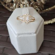 Anel Lean Com Zirconias Cristais Folheado A Ouro 18K Anel Lean Com Zirconias Cristais Folheado A Ouro 18K