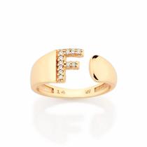 Anel Letra com Zircônias Banhado a Ouro Rommanel 513643 Tamanho:14Cor:LETRA F