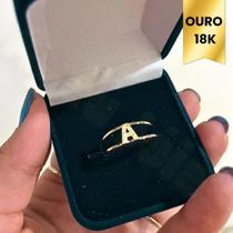 Anel Letra Inicial Nome Ouro 18k Aro Duplo Feminino Delicado