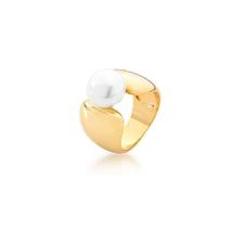 ANEL LISO COM PÉROLA SHELL CENTRAL BANHADO A OURO - 1,5 cm - 7 g