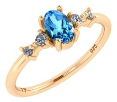 Anel London De Prata 925 Dourada Ouro 18k - Topázio Azul - Tudo Prata