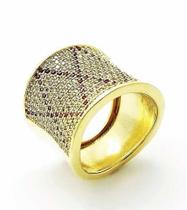 Anel Losangos Cravejado Pavé Zirconias Banho Ouro 18k 1846 Anel Losangos Cravejado Pavé Zirconias Banho Ouro 18k 1846
