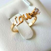 Anel love em aço inoxidável com zircônia pedra brilhante dourado