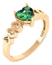Anel Luxo Coração Prata 925 Dourada A Ouro 18k - Esmeralda Anel Luxo Coração Prata 925 Dourada A Ouro 18k - Esmeralda