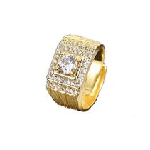 Anel luxo cravejado ajustável - banhado a ouro 18k