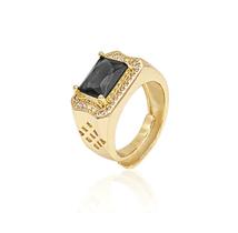 ANEL LUXO PEDRA PRETA AJUSTÁVEL - Banhado a Ouro 18K