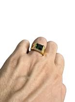 Anel Luxo Pedra Verde Regulável - Banhado A Ouro 18K