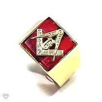 Anel Maçom Quadrado com Pedra Preta Rubi Ouro 18k G Triangulo Maçonaria Mestre Aprendiz FDAF-33 Rubi K7