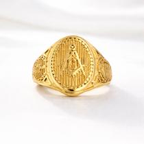 Anel Maçônico Masculino Dourado em Aço Inox 316L Tamanho:21