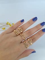 Anel Mamãe Filhos Dois Meninos Azul Banho de Ouro 18k Dourado Folheados a Ouro 18k