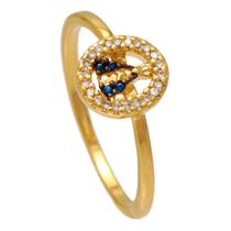Anel Mandala De Nossa Senhora com Zirconias Azuis e Brancas Folheado em Ouro 18K