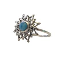 Anel mandala vazada com pedra natural larimar prata 925