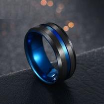 Anel Masculino 8mm Tungstênio Preto e Azul