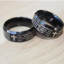 Anel Masculino Aço Preto Pai Nosso Anel Masculino Aço Preto Pai Nosso