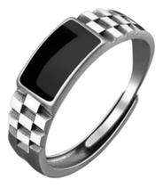 Anel Masculino Ajustável Pedra Onix Luxo Anatômico Prata Anel Masculino Ajustável Pedra Onix Luxo Anatômico Prata