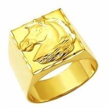 Anel Masculino Cabeça de Cavalo Quadrado Nobre Ouro 18K 21569 K650