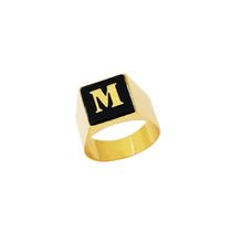 Anel Masculino Com Letra Alfabeto de A-Z Em Ônix em Ouro 18K K700