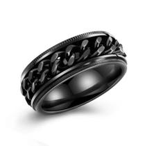 Anel Masculino Corrente Preto Giratória Aço Inox Anel Masculino Corrente Preto Giratória Aço Inox