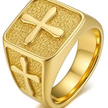 Anel Masculino Cristão Homem Cristo Jesus Católico Fé Deus Comendador Dourado Ouro Cruz Presente Casual Igreja Anel Masculino Cristão Homem Cristo Jesus Católico Fé Deus Comendador Dourado Ouro Cruz Presente Casual Igreja