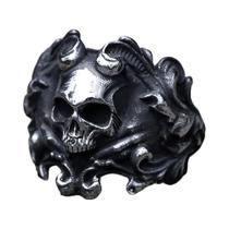Anel Masculino De Aço Inoxidável 316L Com Crânio Calvarium E Padrão Decorativo Gótico - Joia De