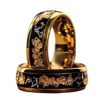 Anel Masculino De Aço Inoxidável 8MM Cor Dourada Com Inlay De Folha De Ouro, Aliança De Noivado E Anel Masculino De Aço Inoxidável 8MM Cor Dourada Com Inlay De Folha De Ouro, Aliança De Noivado E