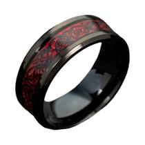 Anel Masculino De Aço Inoxidável Com Incrustação De Dragão Em Fibra De Carbono Roxo, Vermelho, Verde