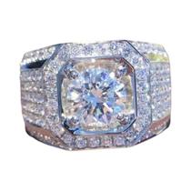 Anel Masculino De Ouro 14K Com Diamante Moissanite De 2ct Em Prata Esterlina 925 Para Casamento E