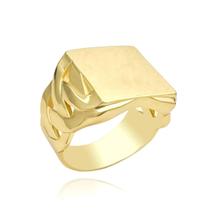 Anel Masculino de Ouro 18k Quadrado Delicado Traçado Banhado
