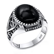 Anel Masculino De Prata 925 Oval Black Onix - Exclusivo