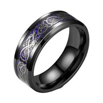 Anel Masculino De Tungstênio Preto De 8mm Com Dragão Celta E Fibra De Carbono Vermelha, Aliança De